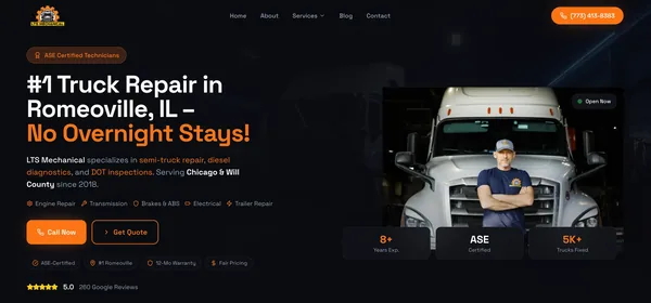 LTS Mechanical - Truck Repair · Romeoville, IL - Custom website by Rank Me Higher