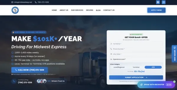 Midwest Express - Trucking · Chicago, IL - Custom website by Rank Me Higher