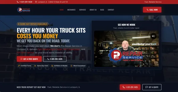 Pro Repair - Truck Repair · Lockport, IL - Custom website by Rank Me Higher