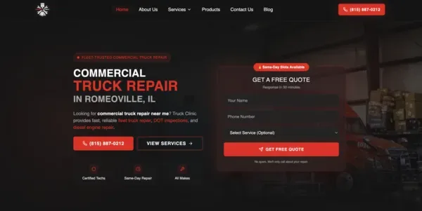 Truck Clinic - Truck Repair · Romeoville, IL - Custom website by Rank Me Higher